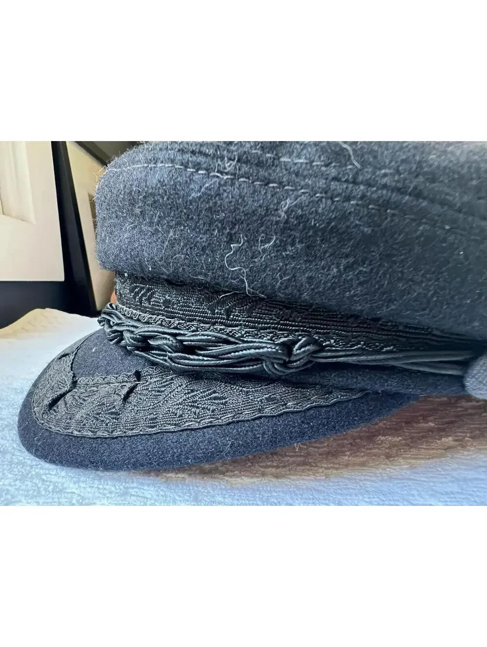 Vintage Greek Wool Fisherman Newsboy Cap Black